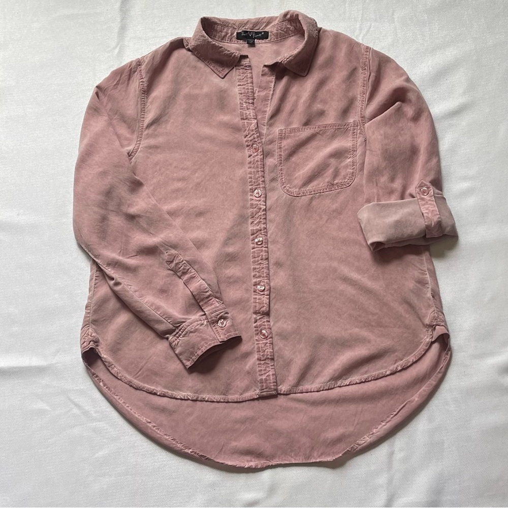 Velvet Heart Pink Rose  Collared Button-Up Roll Tab Sleeve Shirt Women's M